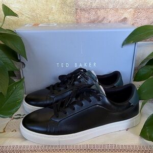 NEW Ted Baker Men’s Leather Fashion Sneaker Black/White Lace-Up Shoes, Size 10.5